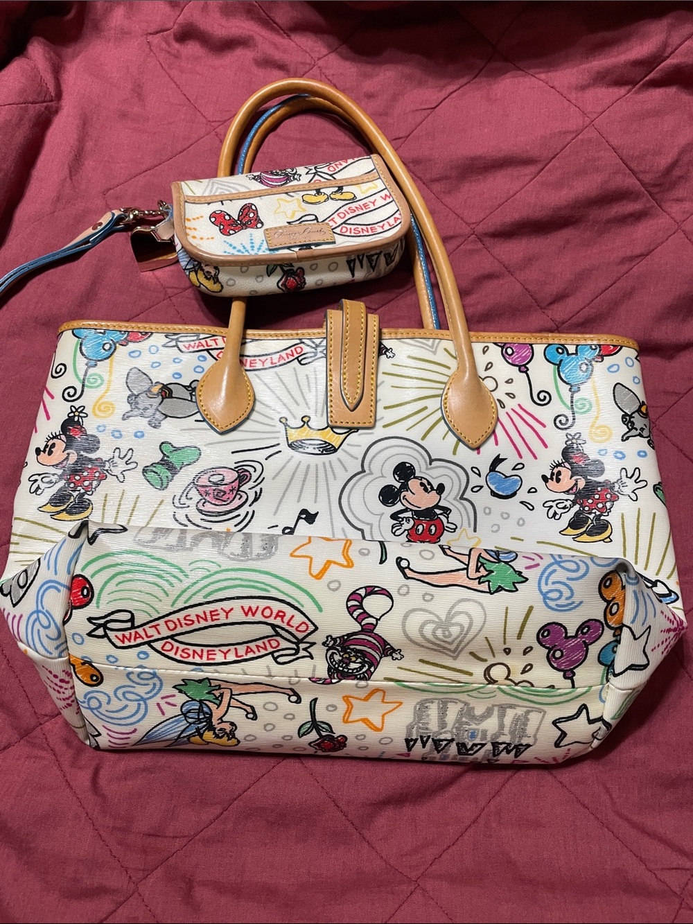 Dooney & Bourke White Multicolor Disney Character Tote with Pouch - Picture 2 of 7